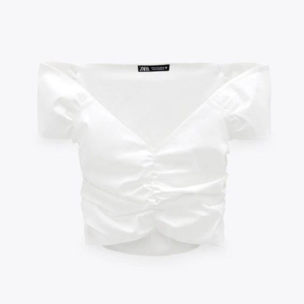 Zara White Ruched Front Crop